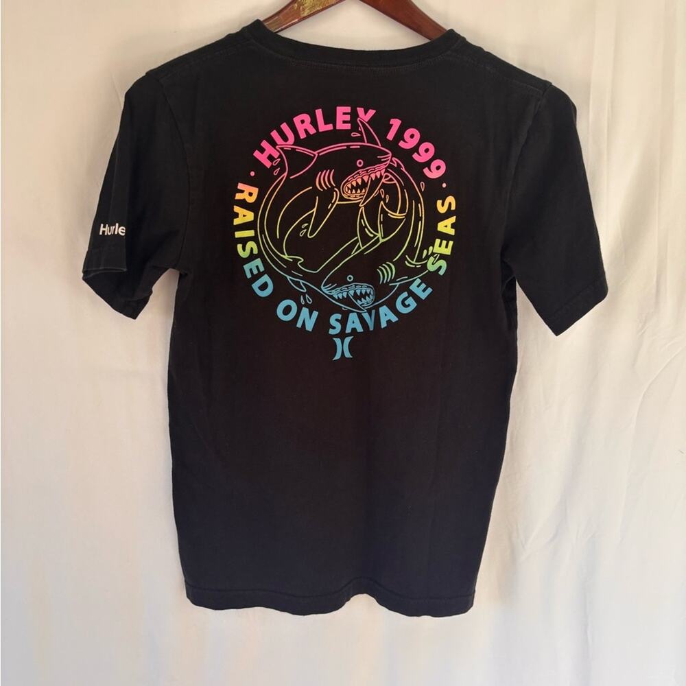 Hurley Vintage Y2K "Raised on Savage" Surf Skater Graphic Tee Shirt Black | Y L